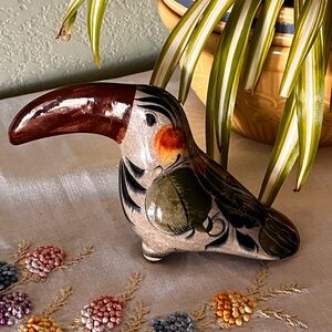 Vintage Tonala Toucan Bird Hand Painted Folk Art Mexico
